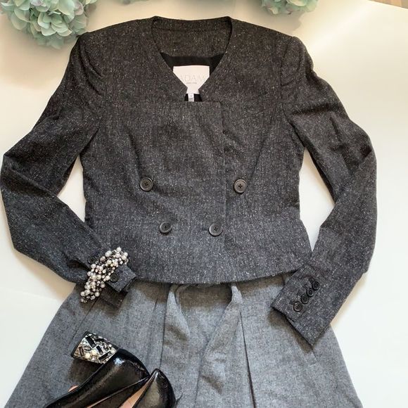 Adam Lippes wool/silk blend grey short jacket S 2 - Picture 2 of 9